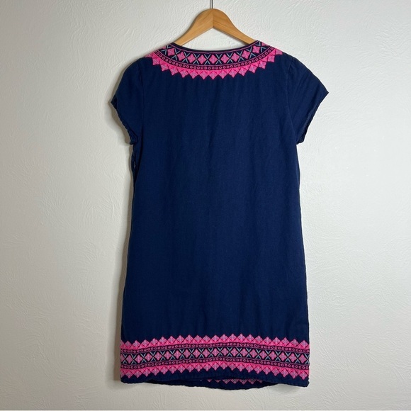 Vineyard Vines Navy Embroidered Dress Pink Geometric Cotton Linen Blend Size 4 - Picture 6 of 14